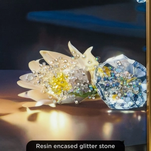 WR747-2-Radiant Lily Bouquet in Crystal Vase Wall Art with Glittering Stone Accents and Aluminium Frame (8)