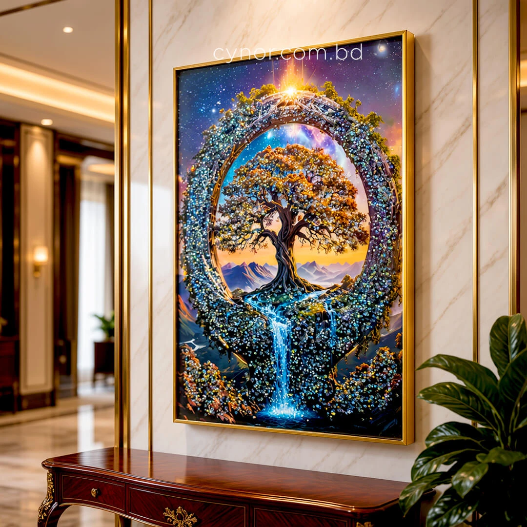 WR748-Radiant Cosmic Tree of Life Wall Art with Waterfall Glittering Stone Accents and Aluminium Frame (1) WR748-Radiant Cosmic Tree of Life Wall Art with Waterfall Glittering Stone Accents and Aluminium Frame (1)