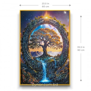 WR748-Radiant Cosmic Tree of Life Wall Art with Waterfall Glittering Stone Accents and Aluminium Frame (3)