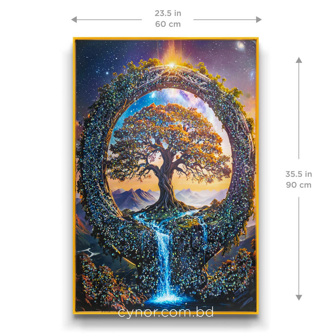 WR748-Radiant Cosmic Tree of Life Wall Art with Waterfall Glittering Stone Accents and Aluminium Frame (3) WR748-Radiant Cosmic Tree of Life Wall Art with Waterfall Glittering Stone Accents and Aluminium Frame (3)