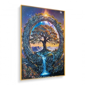 WR748-Radiant Cosmic Tree of Life Wall Art with Waterfall Glittering Stone Accents and Aluminium Frame (4)
