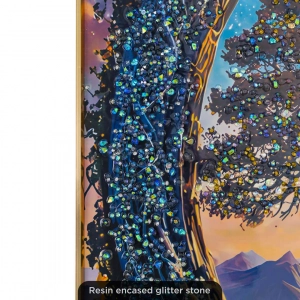 WR748-Radiant Cosmic Tree of Life Wall Art with Waterfall Glittering Stone Accents and Aluminium Frame (6)