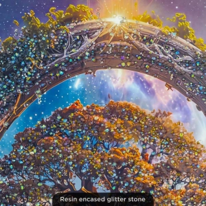 WR748-Radiant Cosmic Tree of Life Wall Art with Waterfall Glittering Stone Accents and Aluminium Frame (7)