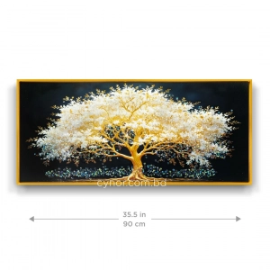 WR749-2-Blossom Tree with Golden Branches Wall Art with Resin Encased Glittering Stone and Aluminium Frame (3)