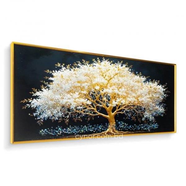 WR749-2-Blossom Tree with Golden Branches Wall Art with Resin Encased Glittering Stone and Aluminium Frame (4)