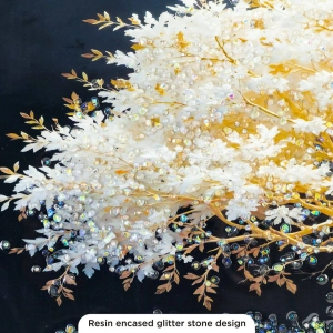 WR749-2-Blossom Tree with Golden Branches Wall Art with Resin Encased Glittering Stone and Aluminium Frame (5)