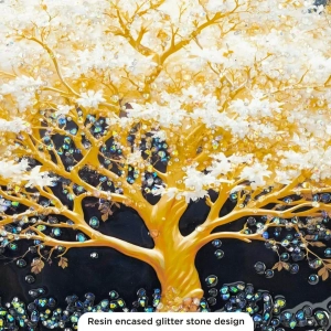 WR749-2-Blossom Tree with Golden Branches Wall Art with Resin Encased Glittering Stone and Aluminium Frame (6)