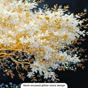 WR749-2-Blossom Tree with Golden Branches Wall Art with Resin Encased Glittering Stone and Aluminium Frame (7)