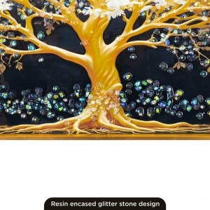 WR749-2-Blossom Tree with Golden Branches Wall Art with Resin Encased Glittering Stone and Aluminium Frame (8)