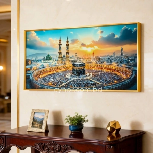 WR750-2-Islamic Wall Art Holy Kaaba Makkah Panorama with Resin Encased Glittering Stone and Aluminium Frame (1)