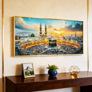 WR750-2-Islamic Wall Art Holy Kaaba Makkah Panorama with Resin Encased Glittering Stone and Aluminium Frame (2)