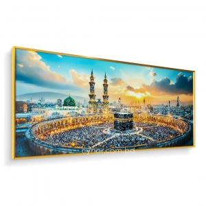 WR750-2-Islamic Wall Art Holy Kaaba Makkah Panorama with Resin Encased Glittering Stone and Aluminium Frame (4)