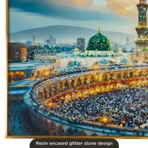 WR750-2-Islamic Wall Art Holy Kaaba Makkah Panorama with Resin Encased Glittering Stone and Aluminium Frame (5)