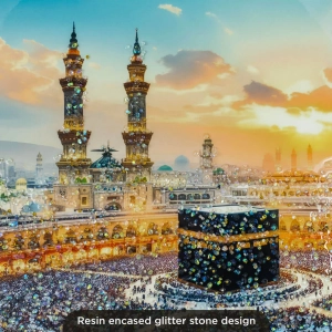WR750-2-Islamic Wall Art Holy Kaaba Makkah Panorama with Resin Encased Glittering Stone and Aluminium Frame (6)