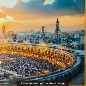 WR750-2-Islamic Wall Art Holy Kaaba Makkah Panorama with Resin Encased Glittering Stone and Aluminium Frame (7)
