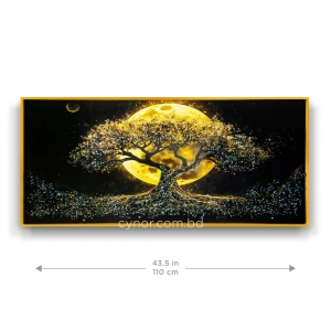 WR750-3-Tree of Life under Golden Full Moon Wall Art with Resin Encased Glittering Stone Aluminium Frame (2)