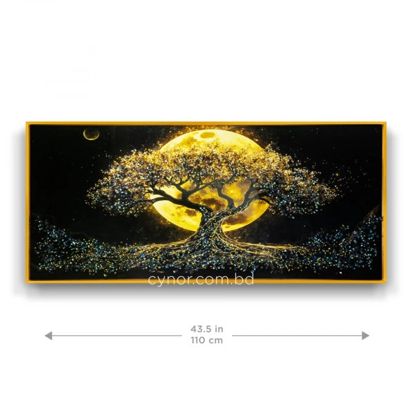 WR750-3-Tree of Life under Golden Full Moon Wall Art with Resin Encased Glittering Stone Aluminium Frame (2)