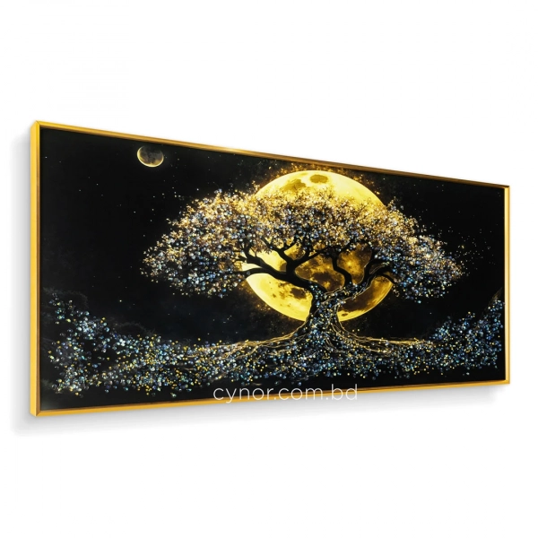WR750-3-Tree of Life under Golden Full Moon Wall Art with Resin Encased Glittering Stone Aluminium Frame (3)