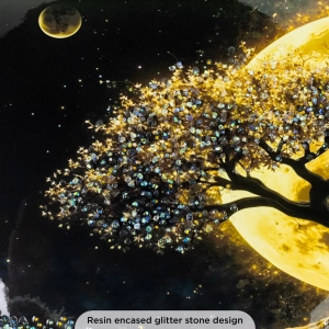 WR750-3-Tree of Life under Golden Full Moon Wall Art with Resin Encased Glittering Stone Aluminium Frame (4)