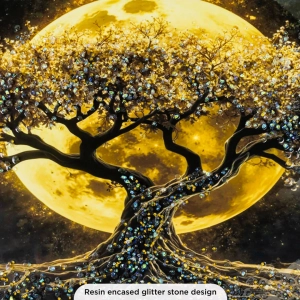 WR750-3-Tree of Life under Golden Full Moon Wall Art with Resin Encased Glittering Stone Aluminium Frame (5)