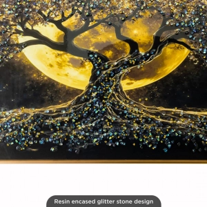 WR750-3-Tree of Life under Golden Full Moon Wall Art with Resin Encased Glittering Stone Aluminium Frame (7)
