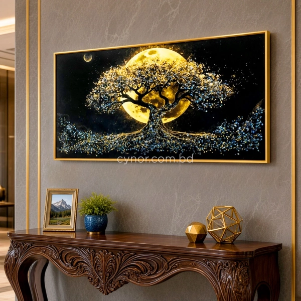 WR750-3-Tree of Life under Golden Full Moon Wall Art with Resin Encased Glittering Stone Aluminium Frame (9)