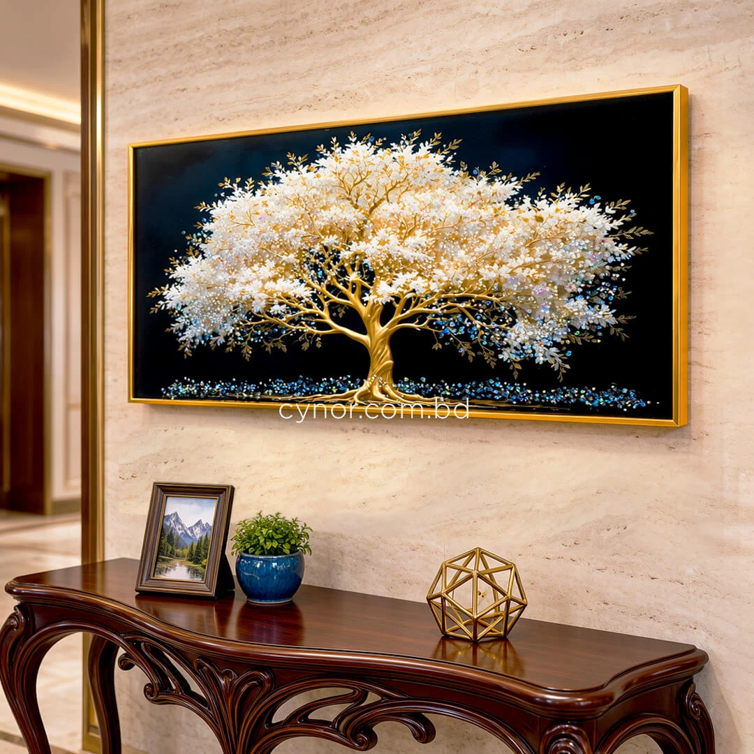 WR750-4-White Blossom Tree with Golden Branches Wall Art with Resin Encased Glittering Stone Aluminium Frame (1) WR750-4-White Blossom Tree with Golden Branches Wall Art with Resin Encased Glittering Stone Aluminium Frame (1)