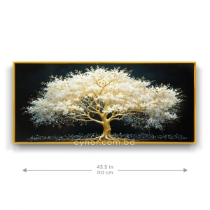 WR750-4-White Blossom Tree with Golden Branches Wall Art with Resin Encased Glittering Stone Aluminium Frame (2)