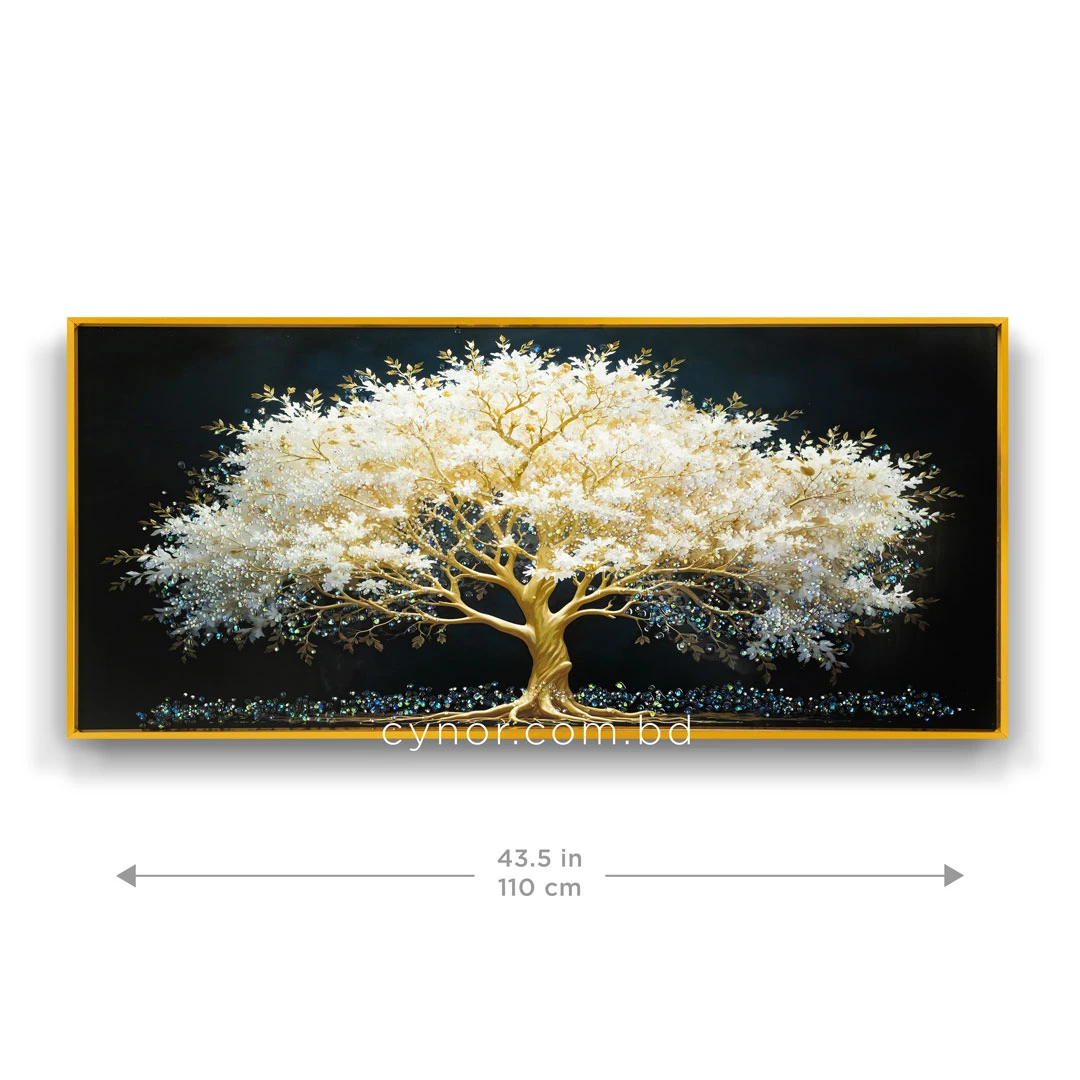 WR750-4-White Blossom Tree with Golden Branches Wall Art with Resin Encased Glittering Stone Aluminium Frame (2) WR750-4-White Blossom Tree with Golden Branches Wall Art with Resin Encased Glittering Stone Aluminium Frame (2)