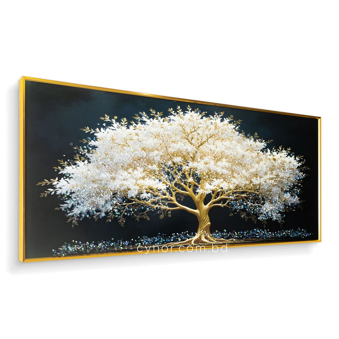 WR750-4-White Blossom Tree with Golden Branches Wall Art with Resin Encased Glittering Stone Aluminium Frame (3) WR750-4-White Blossom Tree with Golden Branches Wall Art with Resin Encased Glittering Stone Aluminium Frame (3)