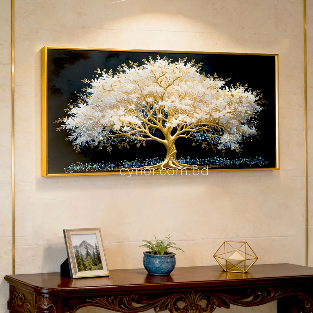 WR750-4-White Blossom Tree with Golden Branches Wall Art with Resin Encased Glittering Stone Aluminium Frame (8) WR750-4-White Blossom Tree with Golden Branches Wall Art with Resin Encased Glittering Stone Aluminium Frame (8)
