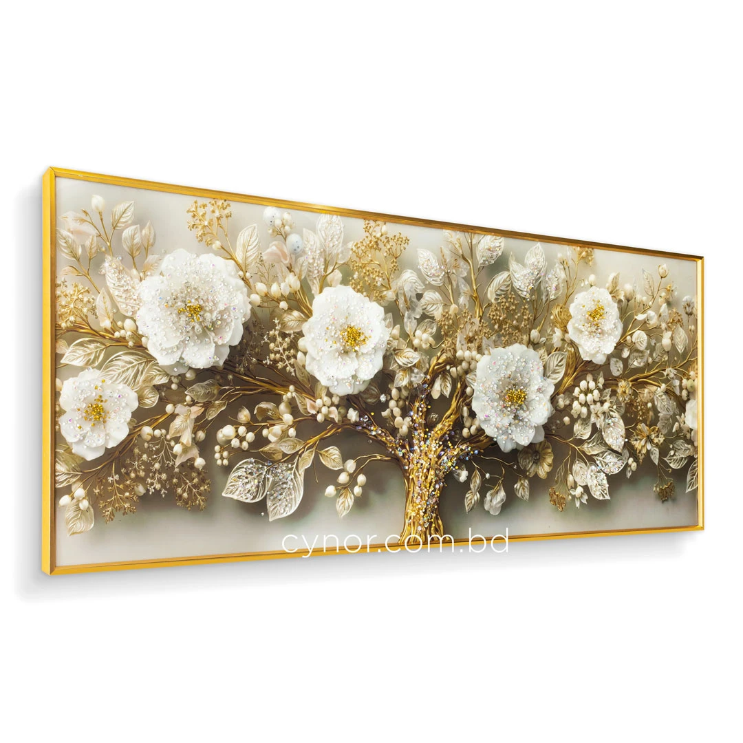 WR750-5-White Floral Branch with Golden Accents Wall Art Resin Encased Glittering Stone Aluminium Frame (3) WR750-5-White Floral Branch with Golden Accents Wall Art Resin Encased Glittering Stone Aluminium Frame (3)