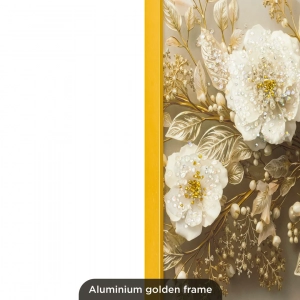 WR750-5-White Floral Branch with Golden Accents Wall Art Resin Encased Glittering Stone Aluminium Frame (8)