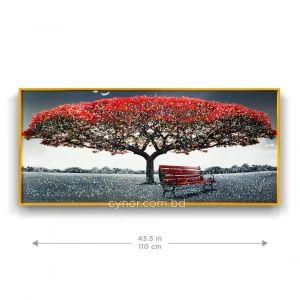 WR750-7-Red Blossom Tree with Park Bench Wall Art with Resin Encased Glittering Stone Aluminium Frame (11)