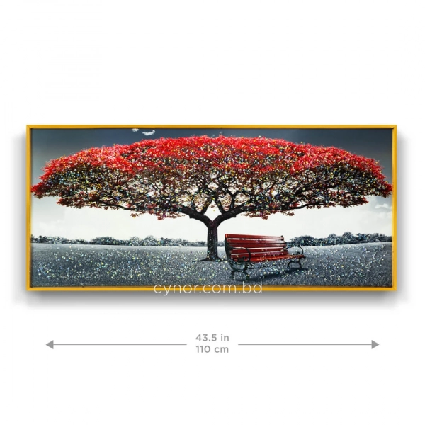 WR750-7-Red Blossom Tree with Park Bench Wall Art with Resin Encased Glittering Stone Aluminium Frame (11)
