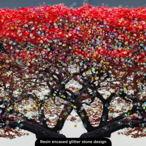 WR750-7-Red Blossom Tree with Park Bench Wall Art with Resin Encased Glittering Stone Aluminium Frame (14)