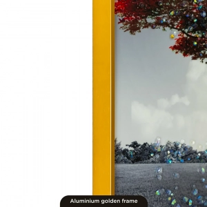 WR750-7-Red Blossom Tree with Park Bench Wall Art with Resin Encased Glittering Stone Aluminium Frame (17)