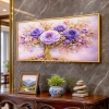WR750-8-Purple Floral Tree with Golden Trunk Wall Art with Resin Encased Glittering Stone Aluminium Frame (1)