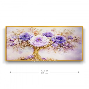 WR750-8-Purple Floral Tree with Golden Trunk Wall Art with Resin Encased Glittering Stone Aluminium Frame (2)