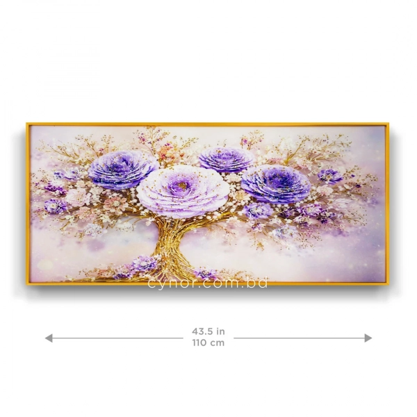 WR750-8-Purple Floral Tree with Golden Trunk Wall Art with Resin Encased Glittering Stone Aluminium Frame (2)