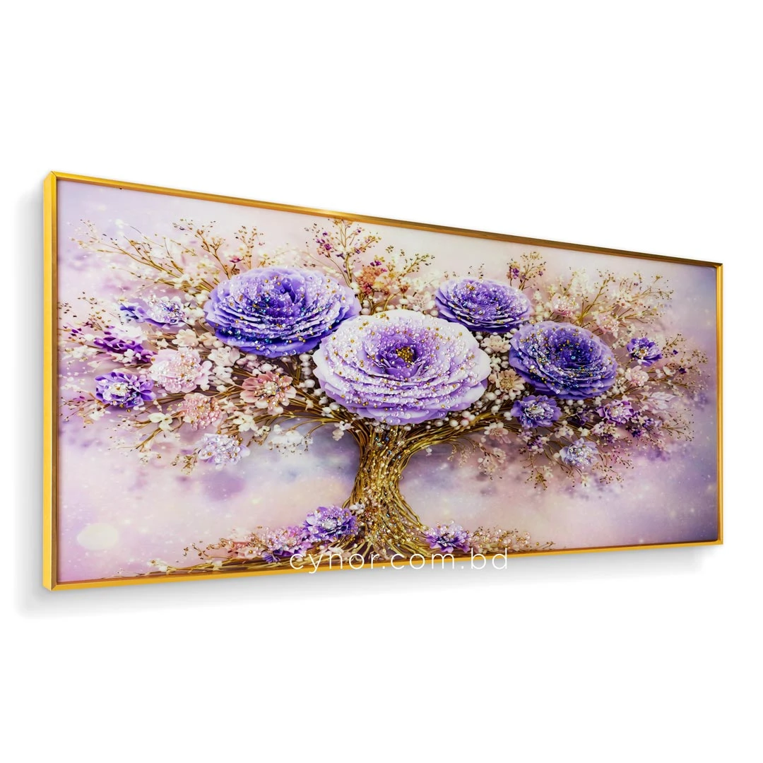 WR750-8-Purple Floral Tree with Golden Trunk Wall Art with Resin Encased Glittering Stone Aluminium Frame (3) WR750-8-Purple Floral Tree with Golden Trunk Wall Art with Resin Encased Glittering Stone Aluminium Frame (3)