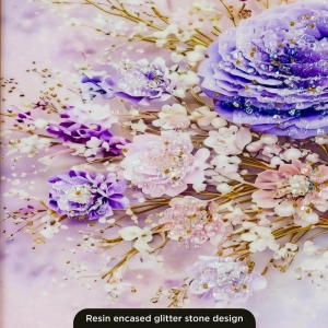 WR750-8-Purple Floral Tree with Golden Trunk Wall Art with Resin Encased Glittering Stone Aluminium Frame (4)
