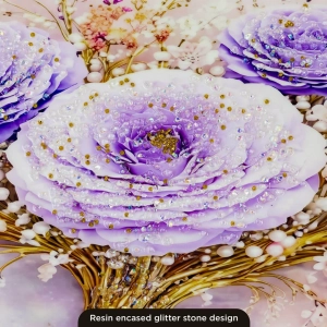 WR750-8-Purple Floral Tree with Golden Trunk Wall Art with Resin Encased Glittering Stone Aluminium Frame (5)