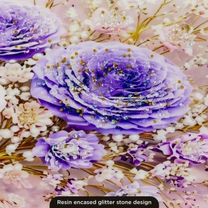 WR750-8-Purple Floral Tree with Golden Trunk Wall Art with Resin Encased Glittering Stone Aluminium Frame (6)