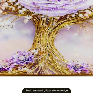 WR750-8-Purple Floral Tree with Golden Trunk Wall Art with Resin Encased Glittering Stone Aluminium Frame (7)