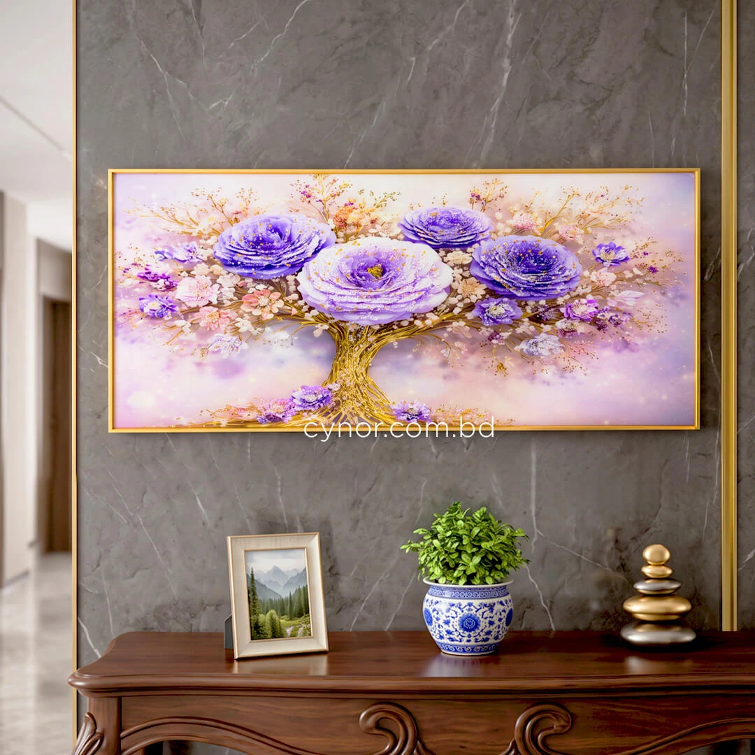 WR750-8-Purple Floral Tree with Golden Trunk Wall Art with Resin Encased Glittering Stone Aluminium Frame (9) WR750-8-Purple Floral Tree with Golden Trunk Wall Art with Resin Encased Glittering Stone Aluminium Frame (9)