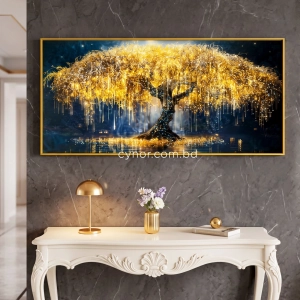 WR751-1-Golden Weeping Willow Tree Wall Art with Resin Encased Glittering Stone and Aluminium Frame (10)