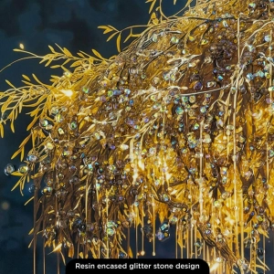 WR751-1-Golden Weeping Willow Tree Wall Art with Resin Encased Glittering Stone and Aluminium Frame (4)
