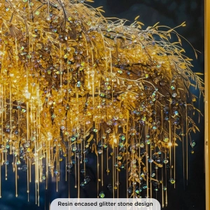 WR751-1-Golden Weeping Willow Tree Wall Art with Resin Encased Glittering Stone and Aluminium Frame (6)