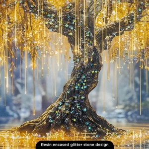 WR751-1-Golden Weeping Willow Tree Wall Art with Resin Encased Glittering Stone and Aluminium Frame (7)